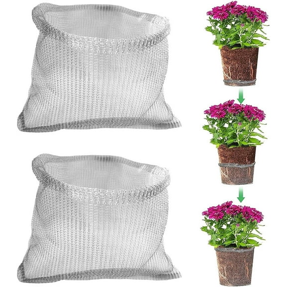 NOGIS 2 Pack 1 Gallon Stainless Steel Plant Root Protector, Heavy Duty Root Protector Net Bag Reusable Root Wire Basket, Root Guard for Protect Plants, Trees, Flowers from Voles, Gophers, Moles