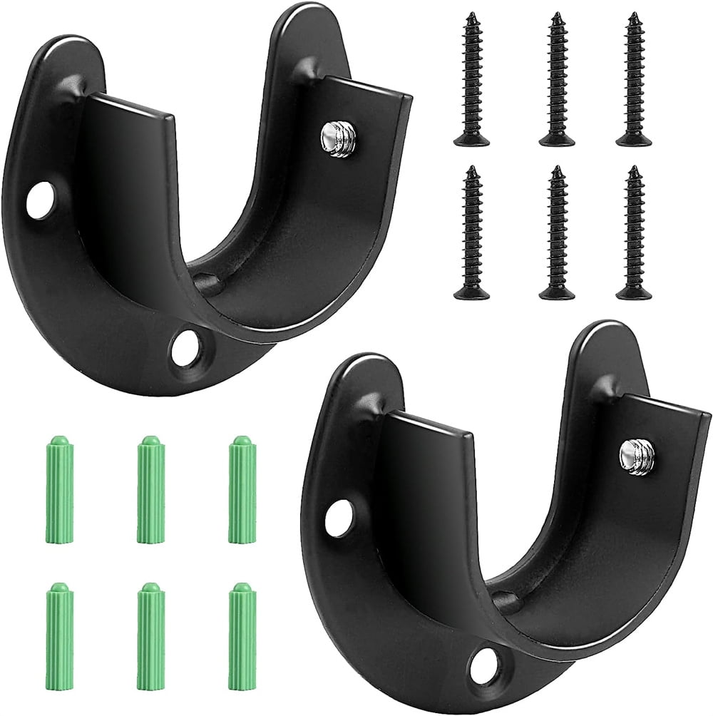 NOGIS 2 Pack Black Closet Rod Bracket Stainless Steel Wardrobe Rod Holder Heavy Duty Closet Rod