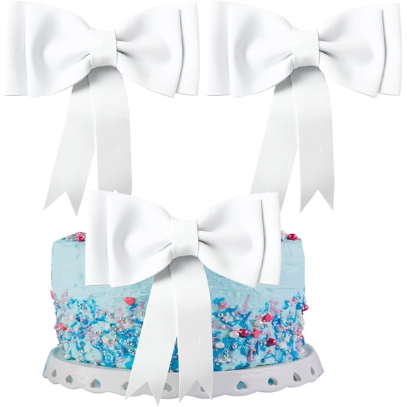 NOGIS 2 Pack Bow Cake Toppers Oversized Bow Cake Decoration for Girls Women Birthday Decorations EVA Bow Princess Bow Party Decorations Birthday Wedding Party Cake Decoration White