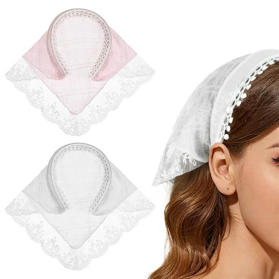 NOGIS 2 Pack Hair Scarf Headband for Women, Lace Hair Bandana, Non-Slip Hair Soft Head Coverings Boho Triangle Bandana Turban for Hair Styling