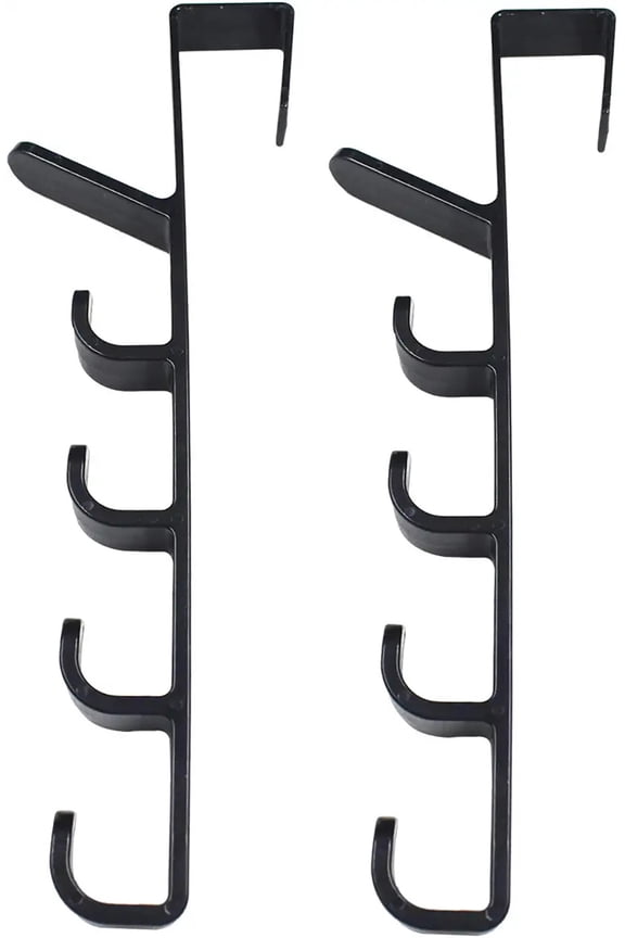 2 Pack Home Storage 5 Layers Over The Door Hook Organizer Coat Rack Hanger Backpack Handbag Door Hook Backpack Hangers Hook for Clothes,Hat,Socks,Bag,Key,Belt,Towel,Robe,Shirts (Black)