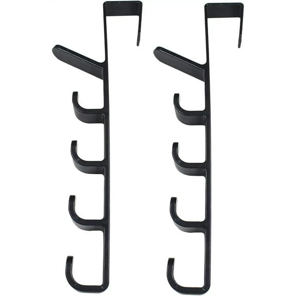 NOGIS 2 Pack Home Storage 5 Layers Over The Door Hook Organizer Coat Rack Hanger Backpack Handbag Door Hook Backpack Hangers Hook for Clothes,Hat,Socks,Bag,Key,Belt,Towel,Robe,Shirts (Black)