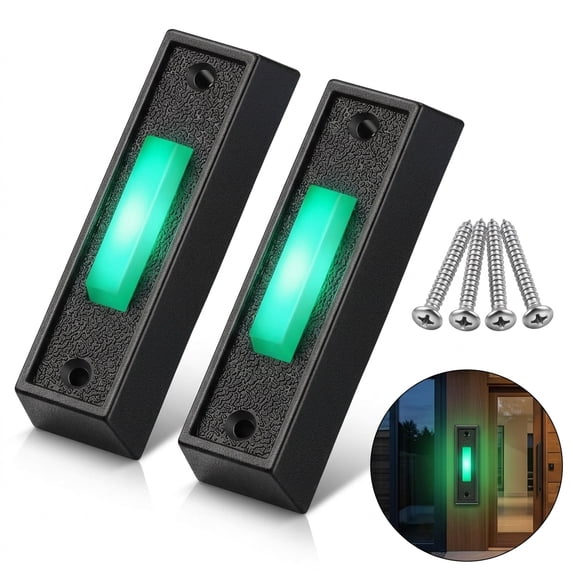 NOGIS 2 Pack Lighted Doorbell Button, Universal Garage Door Switch Wired Wall Mounted Doorbell Push Button (Black Button, Green Light)