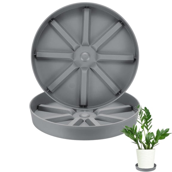 NOGIS 2-Pack Plant Saucer, 9 Inch Flower Pot Saucers, Thicker Anti-Rot Root Plastic Plant Saucer for Indoor/Outdoor Potted Plant/Plant Water Catcher Tray (Gray)