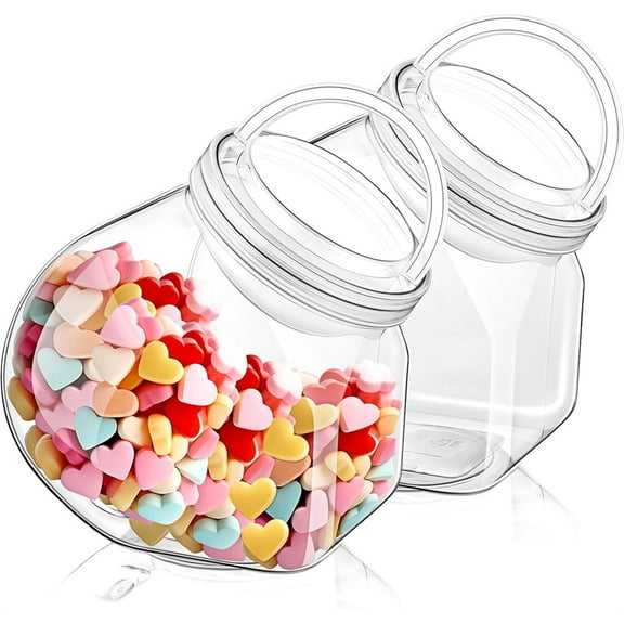 NOGIS 2 Pack Plastic Candy Jars with Lids 85 Oz Clear Cookie Jars with Portable Handle Lid for Candy Buffet Wide Mouth Canister Container for Kitchen, Party Table, Home Storage