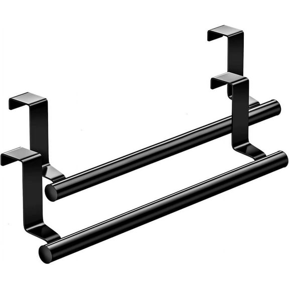 NOGIS 2 Pack Towel Rack for Cabinet Steel Over Door Towel Rack Modern Over Cabinet Towel Hanger Black Towel Bar Holder 9 Inch Storage Organizer for Universal Fit on Kitchen Bathroom