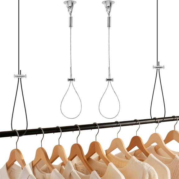 NOGIS 2 Packs Ceiling Support for Closet Rod, Prevents Sagging, 60'' Adjustable Closet Rod Support Bracket, Stainless Steel Ceiling Support Assembly, Heavy Duty Wardrobe Pipe Bracket Rod Holder