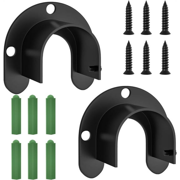 NOGIS 2 Packs Closet Rod End Supports Curtain Flange Rod Holder 1.5" Diameter, U Shaped Stainless Steel Closet Pole Sockets Opening Bracket for Closet Shelf Wardrobe Shower Curtain, Black