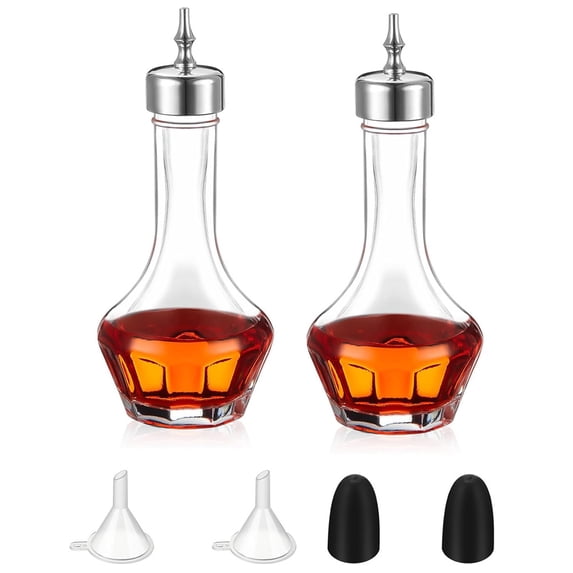 NOGIS 2 Pcs Bitters Bottle, Glass Dasher Bottle 1.7oz, Decorative Professional Bar Tool for Cocktail Great for Bartender Home Bar Restaurant with Alloy Cap (Silver)