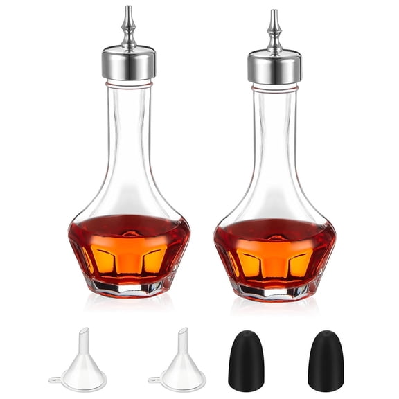NOGIS 2 Pcs Bitters Bottle, Glass Dasher Bottle 1.7oz, Decorative Professional Bar Tool for Cocktail Great for Bartender Home Bar Restaurant with Alloy Cap (Silver)