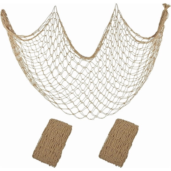 NOGIS 2 Pcs Decorative Fishing Net 80x40 Inch, Large Picture Fish Net, Wall Photo Hanging Fishnet for Nautical Mermaid Pirate Ocean Themed Hawaii Beach Under The Sea Party Decorations, Caramel