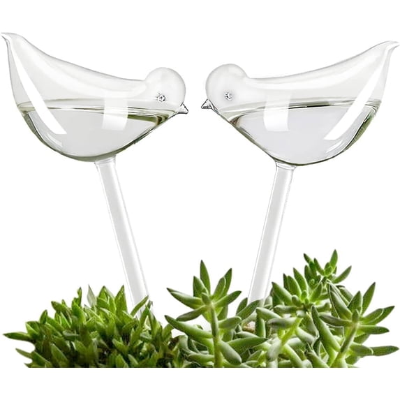 NOGIS 2 Pcs Glass Bird Shape Plant Waterer Plant Watering Bulbs Self-Watering Stakes Bird Shape Design Water Globes Aqua Bulbs for Indoor and Outdoor Garden