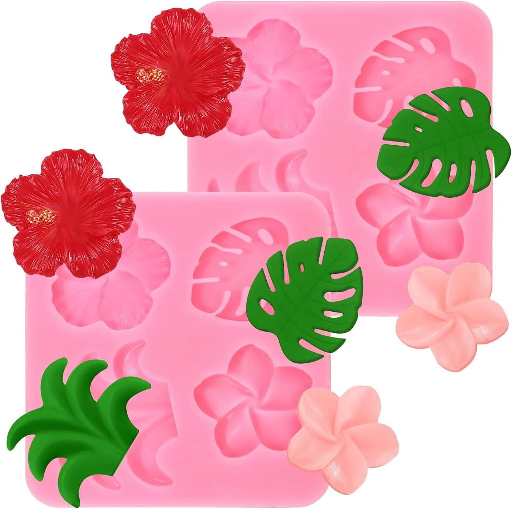 Sijiangmold Tropical Theme Silicone Molds Set Of 6 - Hibiscus, Flamingo, Leaves For Fondant, Chocolate, Clay