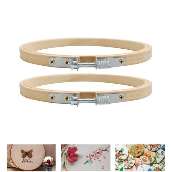NOGIS 2 Pieces 4 Inch Embroidery Hoops Adjustable Bamboo Circle Cross Stitch Hoop Ring Bulk Wooden Round Embroidery Hoop for Art Craft Handy Sewing and Christmas Decoration