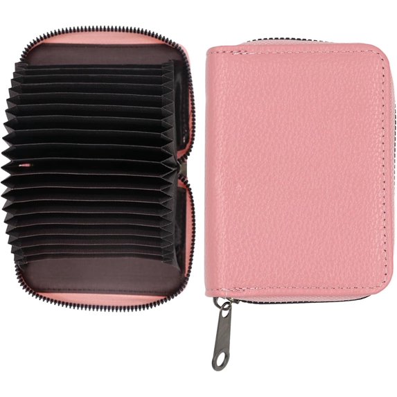 NOGIS 20 Card Slot Credit Card Holder Men Women Gift Business Card Case RFID Blocking Zipper Card Wallet Compact (Pink)