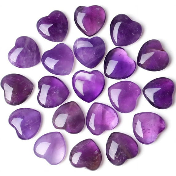 NOGIS 20 PCS Heart Crystals Amethyst Natural Healing Crystal Polished Hearts Carved Stones Rose Quartz Palm Gemstones Reiki Energy Balancing Worry Stone Meditation Love Gift (Purple)