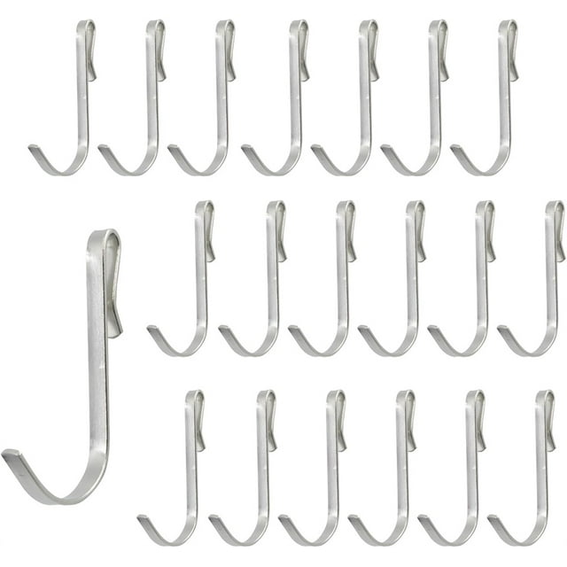 NOGIS 20 PCS Snap On Hooks Wire Rack Hook Stainless Steel J Shaped Hooks Hanger Clip-on Hooks, Hanging Sink Grid Hook Wire Rack Hook Utility Hooks for Kitchen Bedroom Office (Silver)