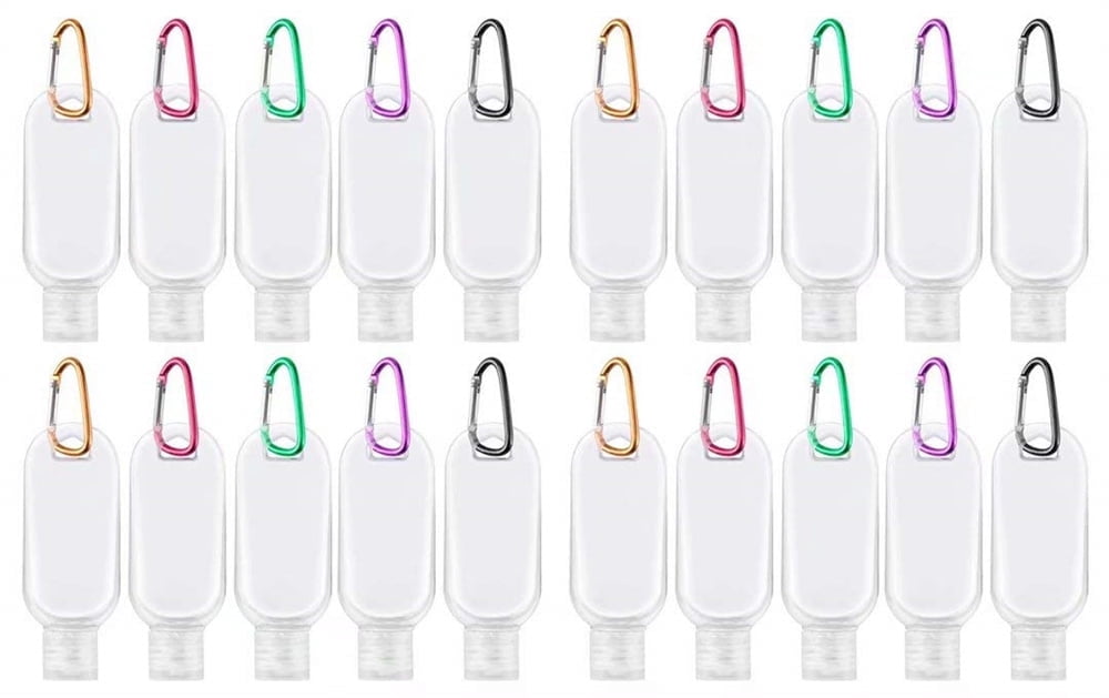 NOGIS 20 PCS Travel Plastic Clear Keychain Bottles, Hand sanitizer bottle containers, Leakproof Refillable Empty Bottles Portable Squeeze Containers with Open Cap(50ml/1.7oz)