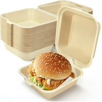 NOGIS 20 Pack 6 x 6 Inch Bento Cake Boxes, Single Compartment Clamshell Takeout Containers, Disposable To Go Boxes for Burger, Sandwiches, Salad (Light Brown)