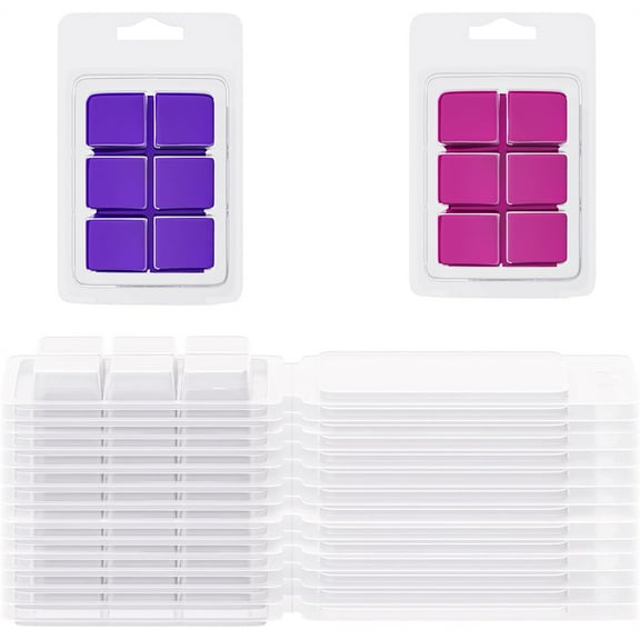 NOGIS 20 Pack Wax Melt Containers with 6 Cavity Clear Plastic Wax Melt Clamshell for DIY Wax Melt Candles, Shape (Square)