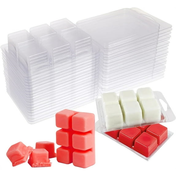 NOGIS 20 Packs Wax Melt Clamshells Molds,Wax Melt Containers,6 Cavity Clear Plastic Cube Tray for Wickless Wax Melt Candles