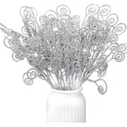 NOGIS 20 Pcs Christmas 12" Artificial Glitter Candy Stems Ornaments Curly Sprays Picks Decorative Twigs Sticks for Xmas Tree Wreath DIY Crafts Vase Filler Home Silver