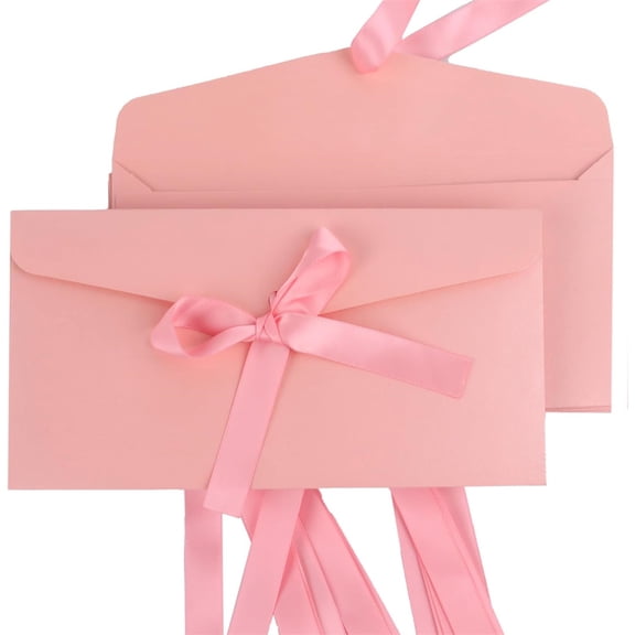 NOGIS 20 Pcs Coloured Greeting Card Envelopes with Ribbon Bow, Vintage Gift Card Envelopes for Invitations Greeting Cards Postcards Gifts (Pink, 8.66 x 4.33 Inches)