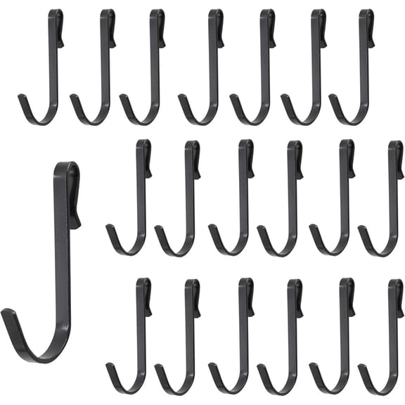 NOGIS 20 Pcs J Shaped Hook Snap On Hook Stainless Steel Hanger Clip-on Hook Wire Rack Hook Hanging Sink Grid Hook for Kitchen, Bedroom, Office, Wire Shelf (Black)