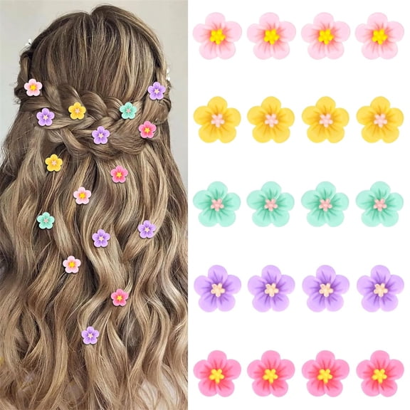 NOGIS 20 Pcs Mini Colorful Flower Hair Clips for Girls & Women - Cute Flower Hair Pins & Barrettes for Wedding & Bridal Hair Accessories-Mixcolor