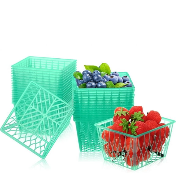 NOGIS 20 Pcs Plastic Berry Baskets Boxes Green Strawberry Basket with Open Weave Pattern Box Container for Farmer Market Party Christmas Grocery Stores, 2.75in x 4in x 4.5in