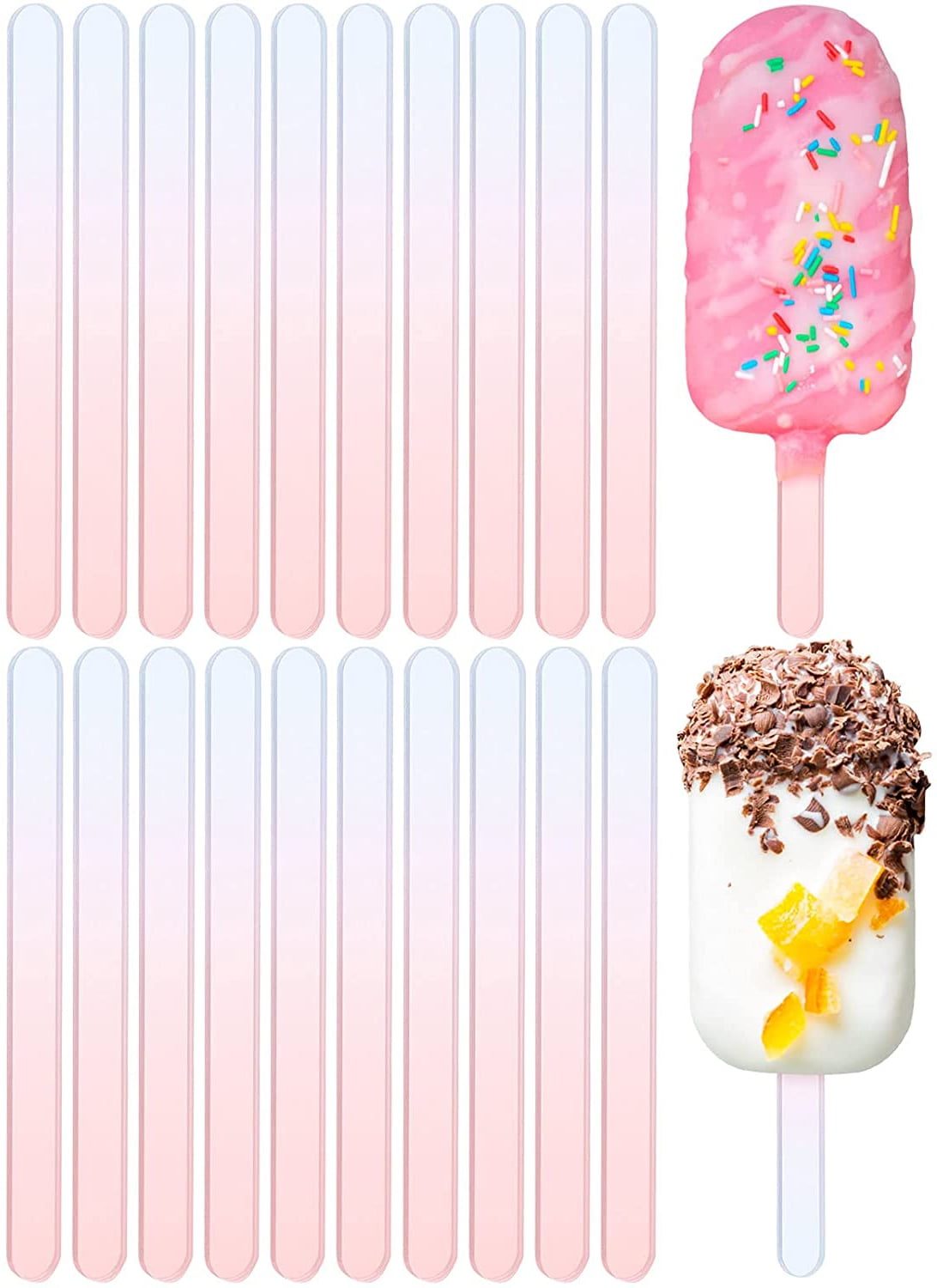 Nogis 20 Pcs Popsicle Sticks, ICESTICKS Molds, Reusable Acrylic Sticks for Ice Cream Ice Lolly Ice Sucker Cakesicle, Ice Cream Icicle Stick Kids