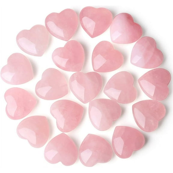 NOGIS 20 Pcs Rose Quartz Heart Crystals Natural Crystal Polished Healing Cute Mini Pocket Stones Palm Thumb Love Gemstones Set Reiki Energy Balancing Meditation Valentine's Day Gift (Pink)