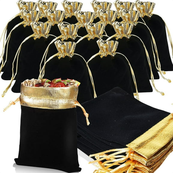 NOGIS 20 Pcs Velvet Drawstrings Gift Bags 4 x 3 Inch Jewelry Pouches Drawstring Candy Bags Velvet Party Favors Present Pouch for Valentine's Day Christmas (Black)