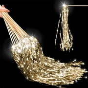 NOGIS 20 Pcs Wedding Fairy Wands with LED Foil Tinsel Ribbon Stick Wands Tinsel Party Streamers with Bell Glittery Bridal Wedding Send Off Ideas Activities Holiday Celebration (Champagne)