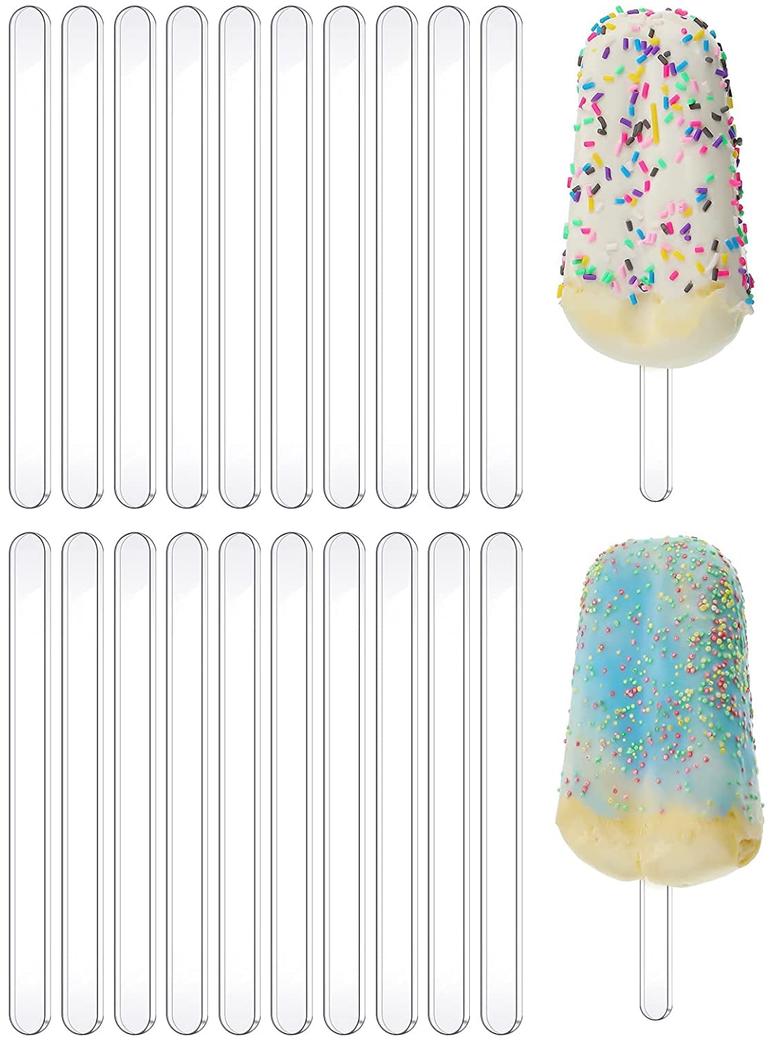 VIDELLY 50 Pieces Glitter Popsicle Sticks Acrylic Ice Cream Sticks 4.5 Inch  Reusable Ice Pop Sticks Mini Craft Cakesicle Mold Sticks Reusable Acrylic