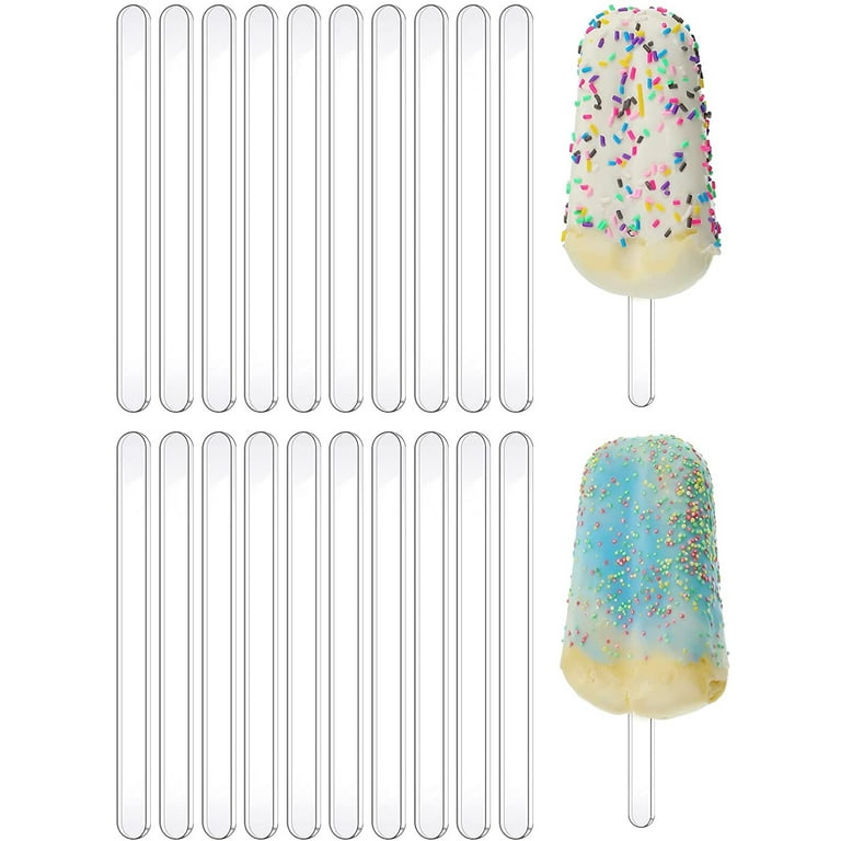 NOGIS 20 Pieces Acrylic Cakesicle Sticks 4.5 Inch Reusable Ice Cream Sticks  Ice Cream Sticks Mini Acrylic Craft Ice Cream Sticks for Candy Ice