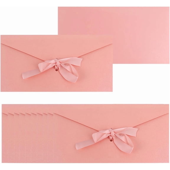 NOGIS 20 Pieces Envelope with Knot Pink Color for Gift Card of Business Wedding Party Invitation 8.66 x 4.33 Inches Gift Card Envelope with Bow for Christmas Birthday