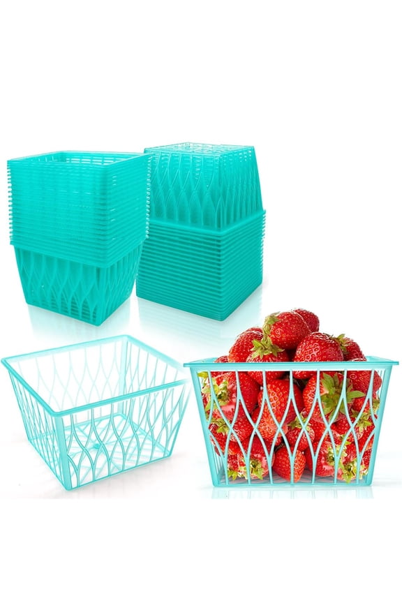20 Plastic Berry Baskets Berry Boxes Green Strawberry Baskets, Pint Size with Open Woven Boxes, Fruit Storage Containers for Refrigerator, for Parties, Drawer Organizers and Craft Baskets