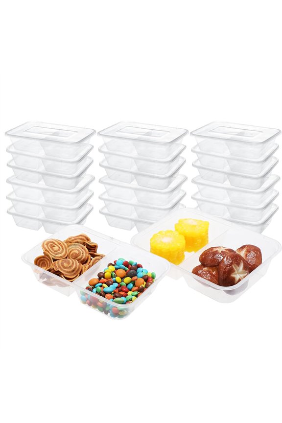 20 Sets Reusable Snack Containers With Lids,16 OZ Double Compartment Condiment Snack Pack Containers for Home Travel Outdoor School