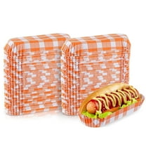 NOGIS 200 Pcs Paper Hot Dog Trays 5.5 Inch Paper Food Trays Concession Stand Supplies Disposable Hot Dog Holder Paper Hotdog Boats Rectangular Fluted Paper Hot Dog Liners for Takeout Food