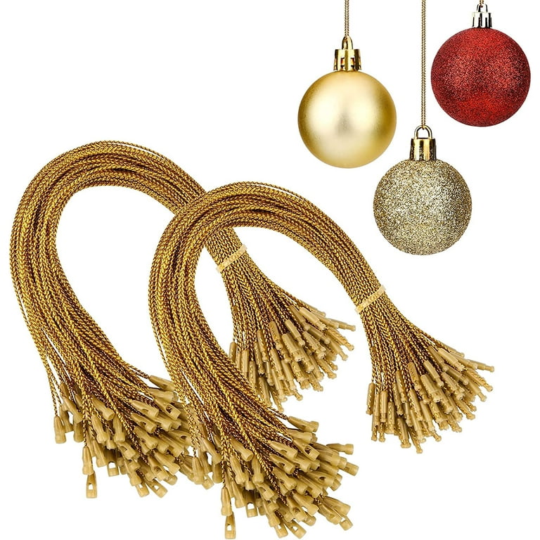 Nogis 200 Pieces Christmas Ornament Precut String Hangers 7.87 Inches Hanging Ropes with Snap Fastener for Christmas Tree Ornament Hang Tag, Gold