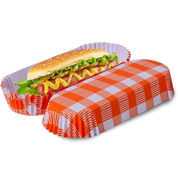 NOGIS 200Pcs Home Paper Hot Dog Trays- 5.5” Rectangular Fluted Hot Dog Tray - Disposable Hot Dog Wrappers - Rectangular Food Trays for to-Go Orders, Takeout, Festivals