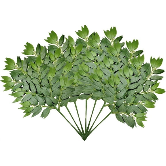 NOGIS 23inch Italian Ruscus Greenery Stems,Artificial Green Leaf Garland Vines Hanging Spray for DIY Wedding Arch Bouquet Filler Table Centerpieces Home Decor (16, Matte green)