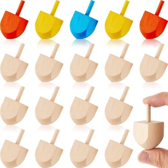 NOGIS 24 Pack Hanukkah Wooden Dreidel, 1.6 Inch Blank Natural Wooden Chanukah Dreidel DIY Project Painted for Hanukkah Party Games Hanukkah Decorations