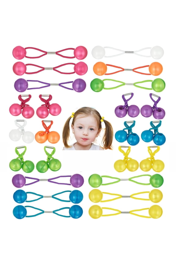 NOGIS 24 Pieces 16mm Ball Hair Ties, Bubble Ponytail Holders for Kids Girls Children Women Baby Toddlers, Twin Bead Colorful Elastic Hair Accessories, Cute Hair Bands with Balls