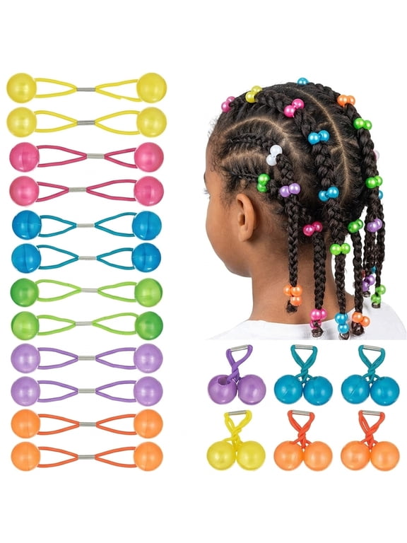 NOGIS 24 Pieces 16mm Ball Hair Ties, Bubble Ponytail Holders for Kids Girls Children Women Baby Toddlers, Twin Bead Colorful Elastic Hair Accessories, Cute Hair Bands with Balls
