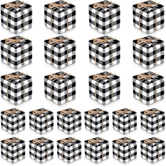 NOGIS 24 Pieces Buffalo Plaid Christmas Tree Ornaments Small Gift Boxes Hanging Decorations Mini Gift Boxes Christmas Hanging Ornaments for Xmas Tree Party Decor (Black and White)