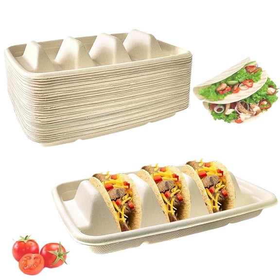 NOGIS 25 Pack Disposable Taco Holders with 3 Dividers, Pulp Fiber Recycleable Biodegradable Taco Plates Trays for Taco Party Taco Tuesday Taco Bar Supplies