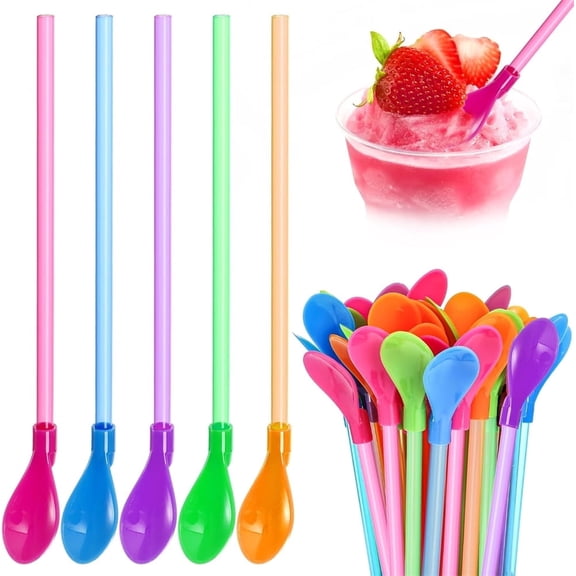 NOGIS 25Pcs Plastic Straw Spoons, 2 in 1 Colored Straw Spoons Reusable Detachable for Smoothies, Milkshakes, Cocktails, Coffee & Hot Drinks