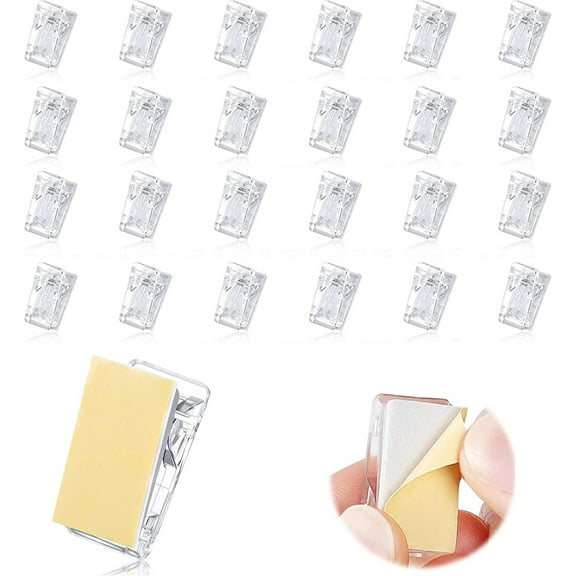 NOGIS 25pcs Self-Adhesive Clips, Double-Sided Clear Wall Self-Adhesive Clips, Plastic Sticky Photo Clips Hanging Spring Clips for Paper Flag Hanger Adhesive Spring Clips for Home Office